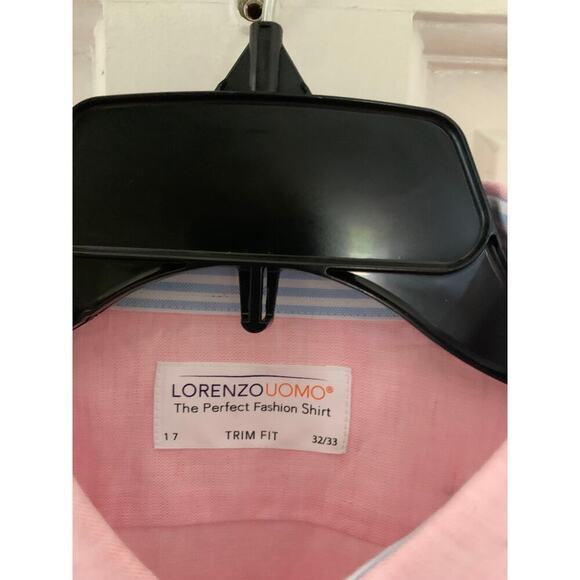 Lorenzo Uomo Linen Cotton Blend Button Down Pink Size 17 32/33 Trim Fit New - Picture 5 of 5